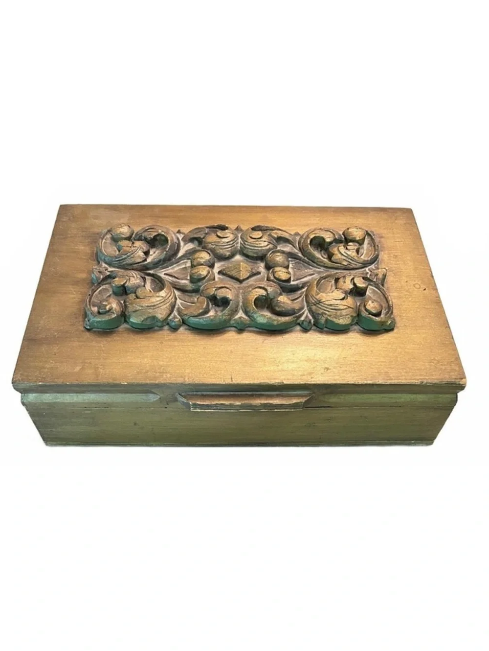 Ornate Wooden Vintage 1944 Silverware Chest with Red Velvet Interior